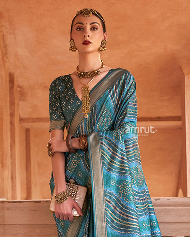 Blue Zari Weaving Silk Saree with Unstitched Blouse