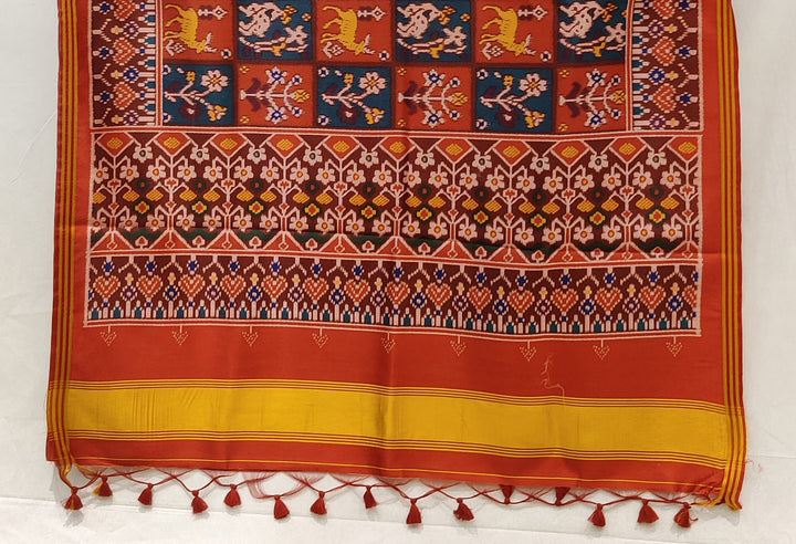 Rust Red Traditional Patola Inspired Silk Blend Saree with Heritage Motifs P20