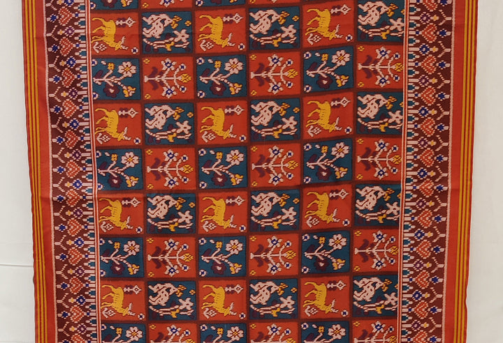Rust Red Traditional Patola Inspired Silk Blend Saree with Heritage Motifs P20