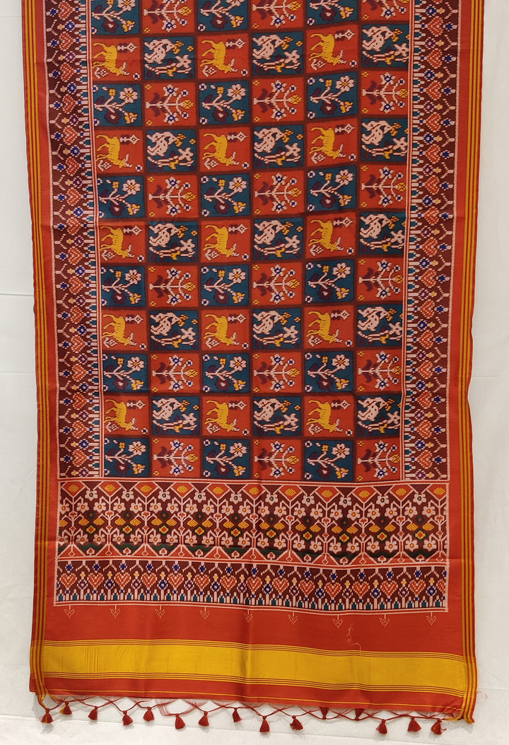 Rust Red Traditional Patola Inspired Silk Blend Saree with Heritage Motifs P20