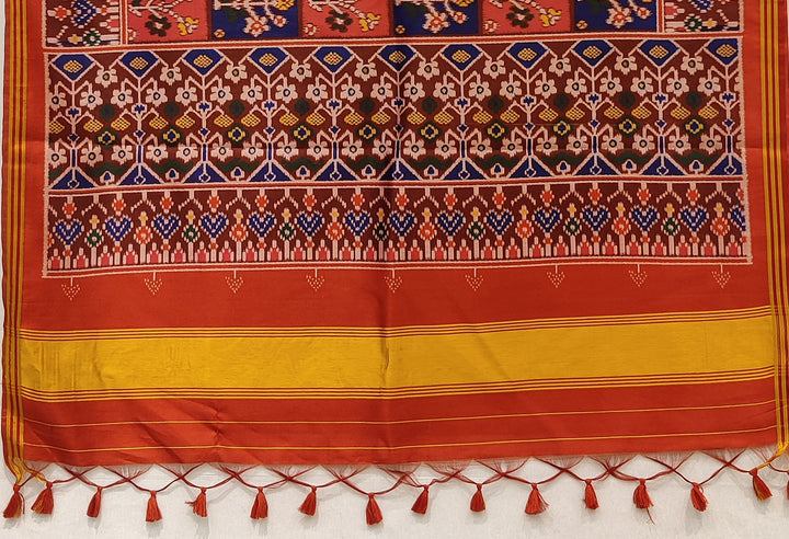 Red & Royal Blue Traditional Patola Inspired Silk Blend Saree with Folk Motifs P18