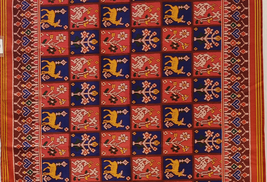 Red & Royal Blue Traditional Patola Inspired Silk Blend Saree with Folk Motifs P18