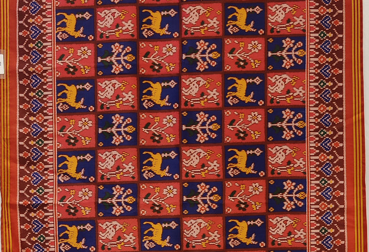 Red & Royal Blue Traditional Patola Inspired Silk Blend Saree with Folk Motifs P18