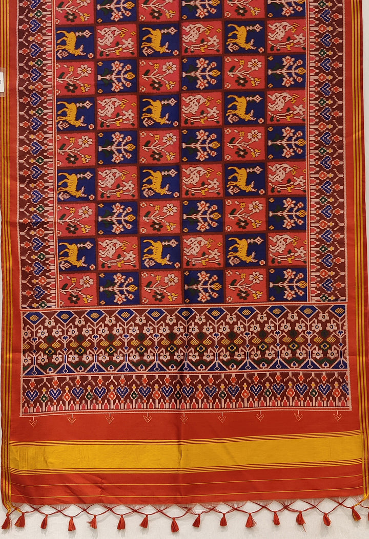 Red & Royal Blue Traditional Patola Inspired Silk Blend Saree with Folk Motifs P18