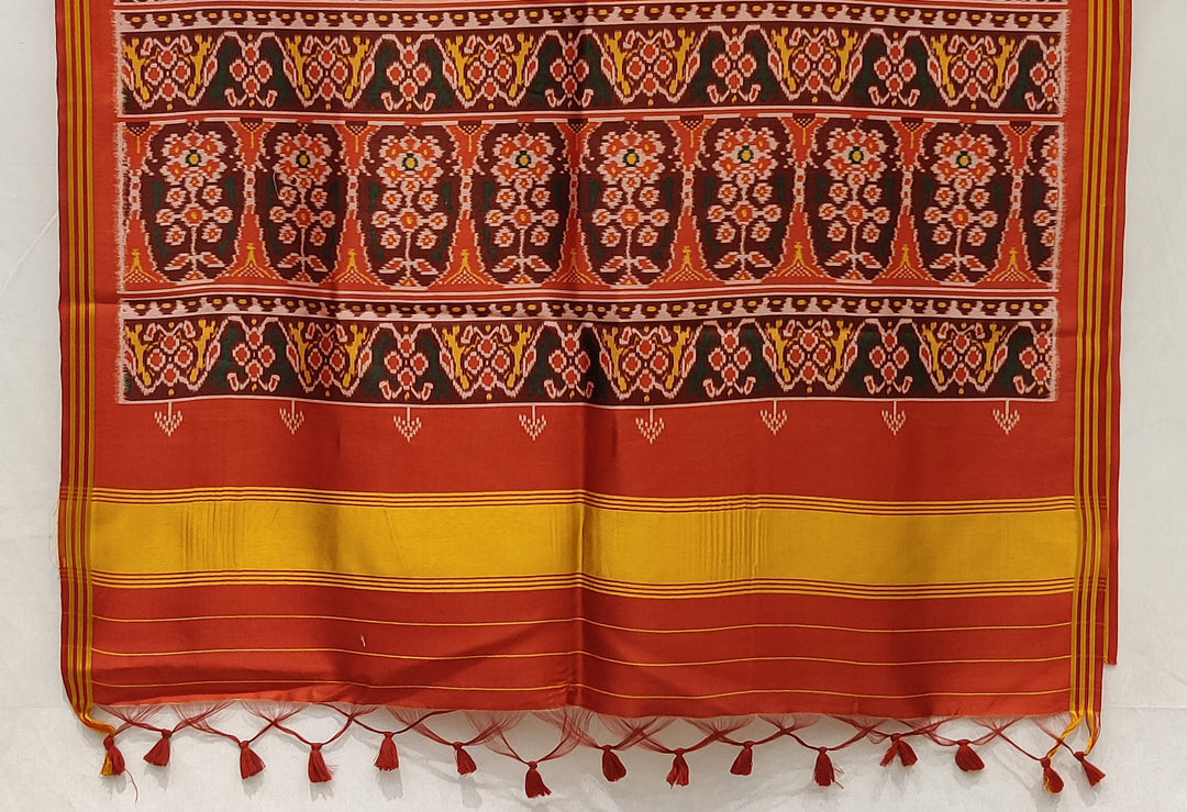 Rose Pink & Rust Red Traditional Patola Inspired Silk Blend Saree with Folk Motifs P107