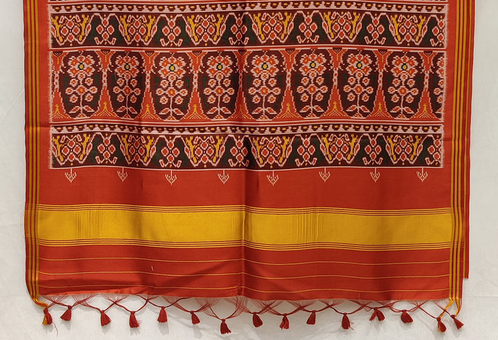 Rose Pink & Rust Red Traditional Patola Inspired Silk Blend Saree with Folk Motifs P107