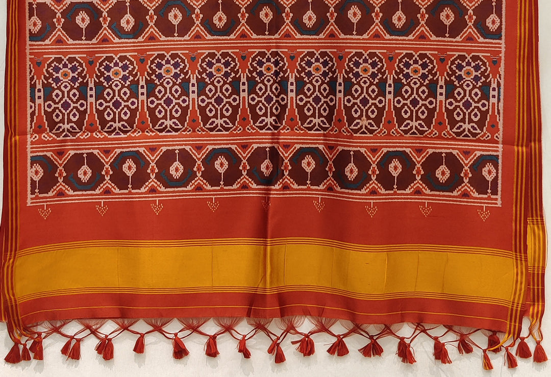 Royal Wine & Rust Patola Inspired Silk Blend Saree with Traditional Gujarati Motifs P67