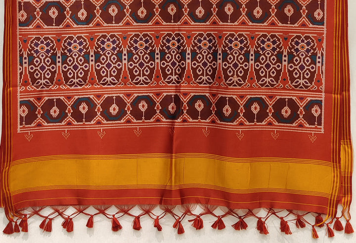 Royal Wine & Rust Patola Inspired Silk Blend Saree with Traditional Gujarati Motifs P67