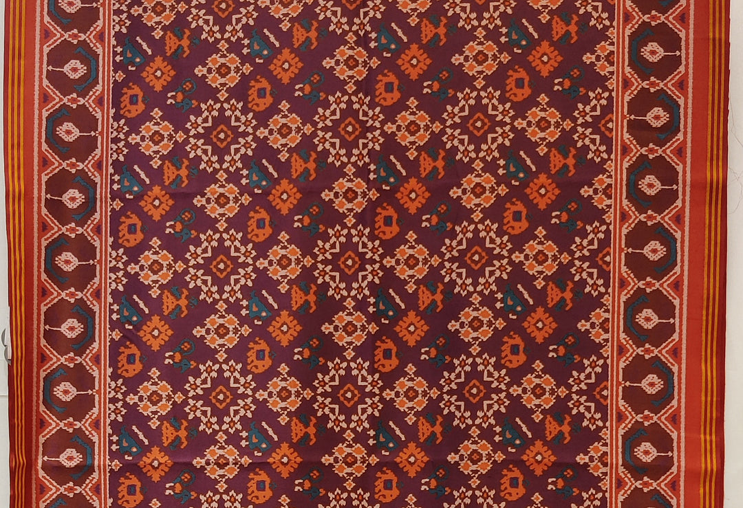 Royal Wine & Rust Patola Inspired Silk Blend Saree with Traditional Gujarati Motifs P67