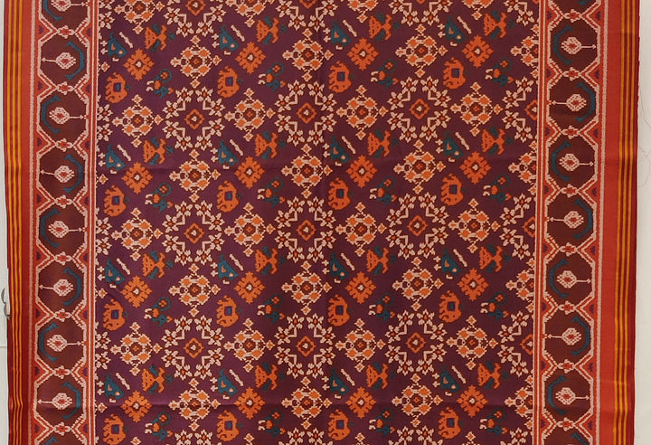 Royal Wine & Rust Patola Inspired Silk Blend Saree with Traditional Gujarati Motifs P67