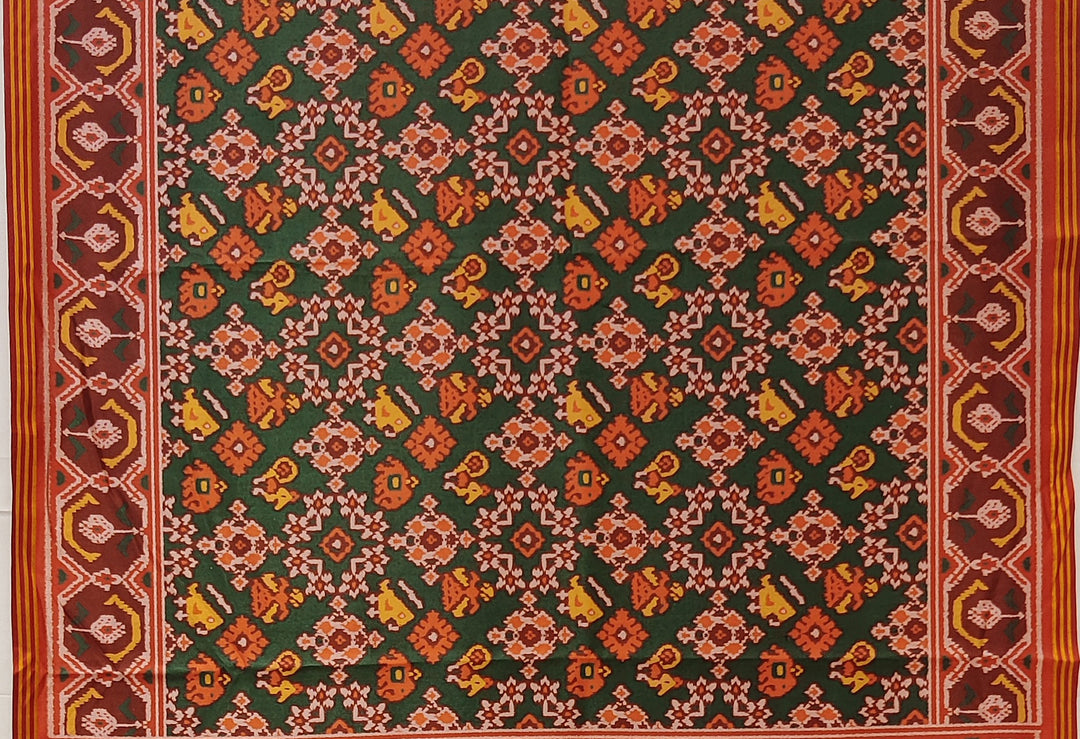 Bottle Green Patola Inspired Silk Blend Saree with Traditional Gujarati Motifs P70