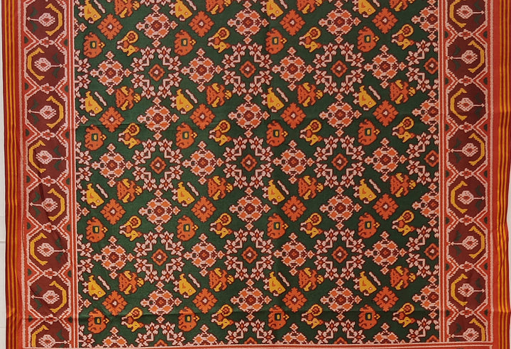 Bottle Green Patola Inspired Silk Blend Saree with Traditional Gujarati Motifs P70