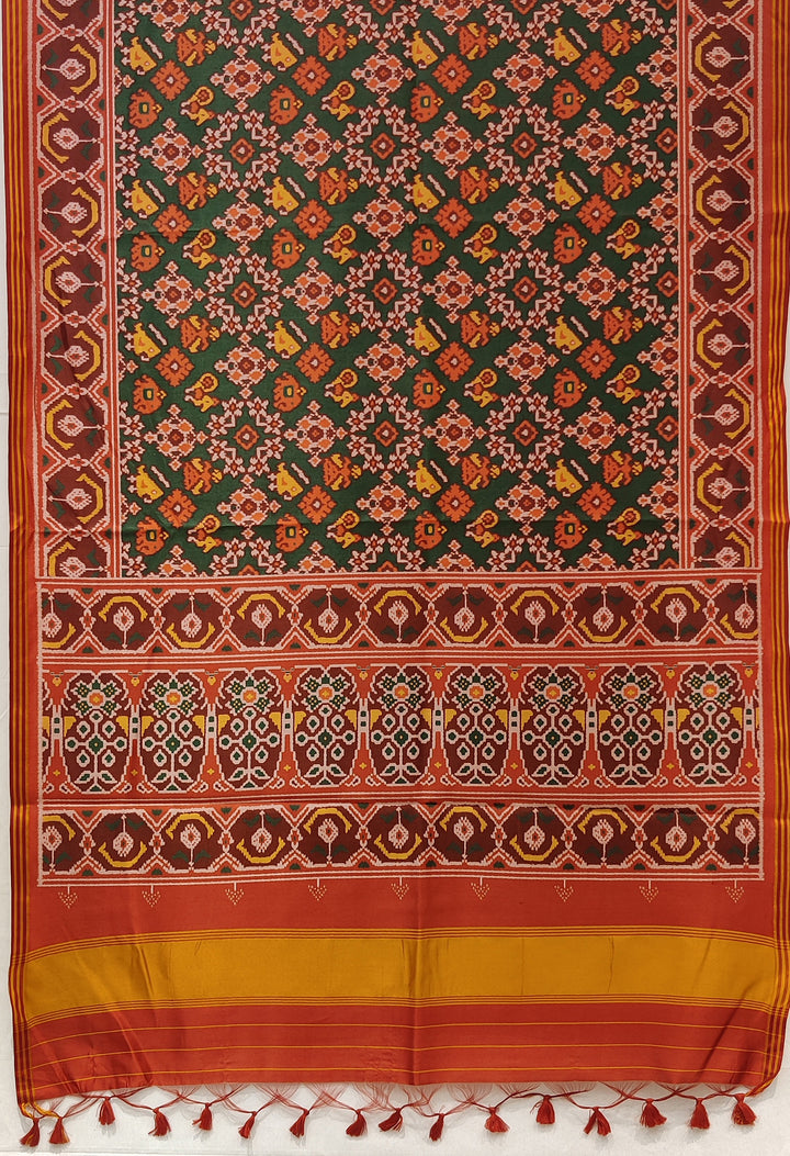 Bottle Green Patola Inspired Silk Blend Saree with Traditional Gujarati Motifs P70