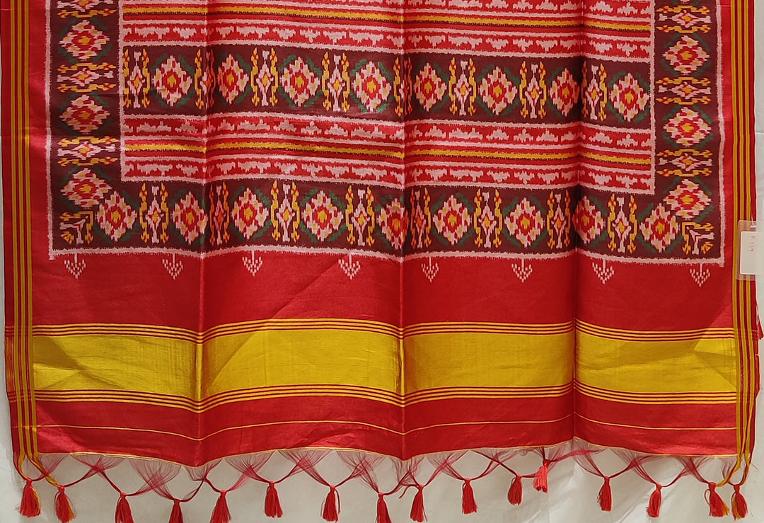 Traditional Gujarati Patola Inspired Saree in Steel Blue with Multicolour Motifs P179