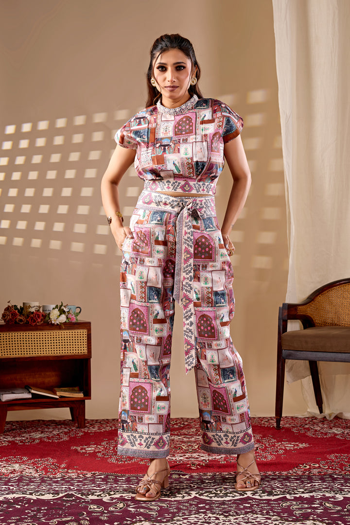 Printed Indo-Western Co-Ord Set with Belted Waist