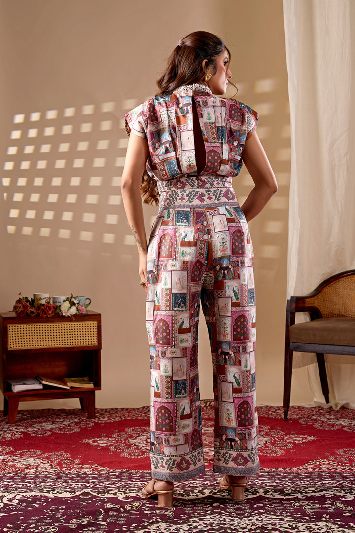 Printed Indo-Western Co-Ord Set with Belted Waist