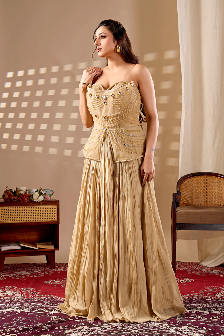 Champagne Gold Embellished Indo-Western