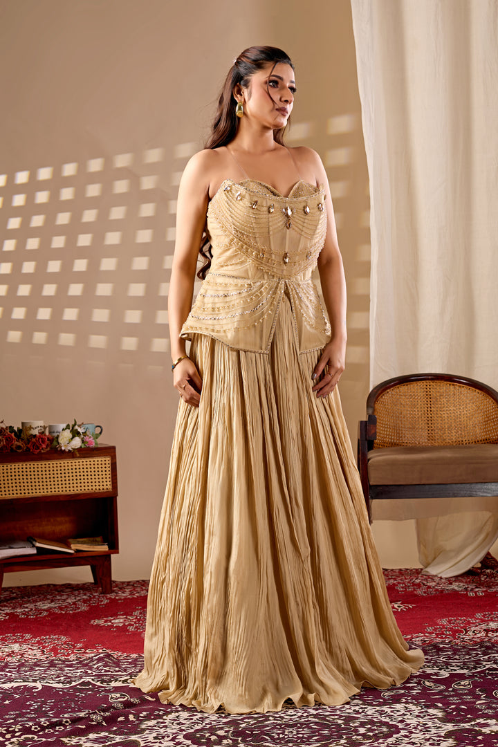 Champagne Gold Embellished Indo-Western