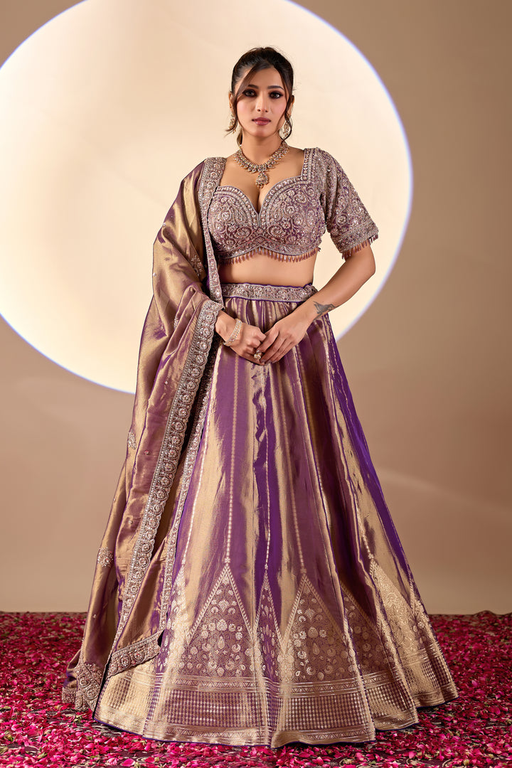 Royal Purple Banarasi Lehenga Set with Embroidered Blouse