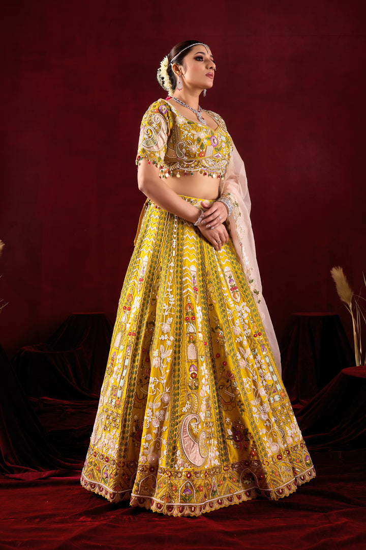 Mustard Yellow Bridal Lehenga Set with Embroidered Dupatta