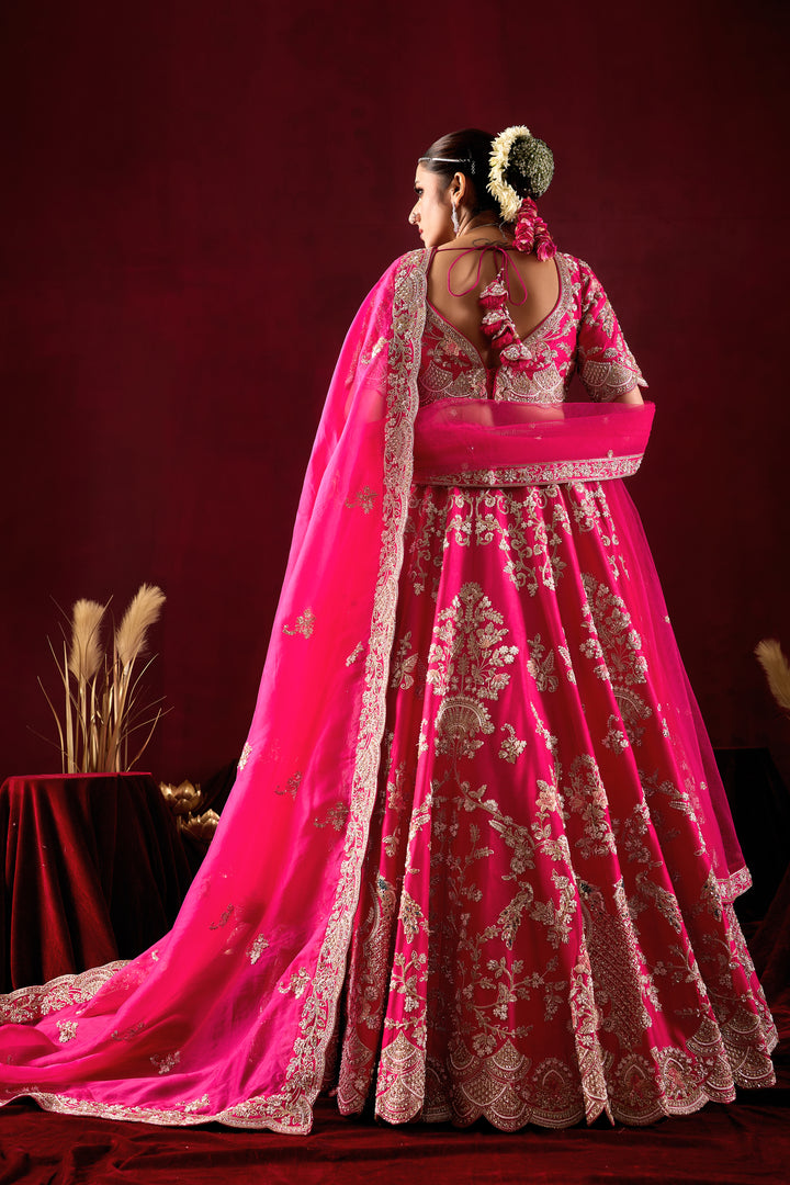 Hot Pink Bridal Lehenga Set with Embroidered Dupatta