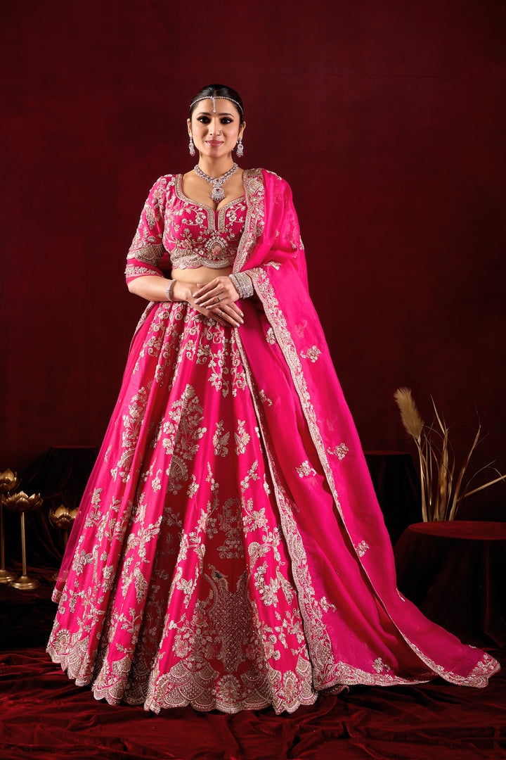 Hot Pink Bridal Lehenga Set with Embroidered Dupatta