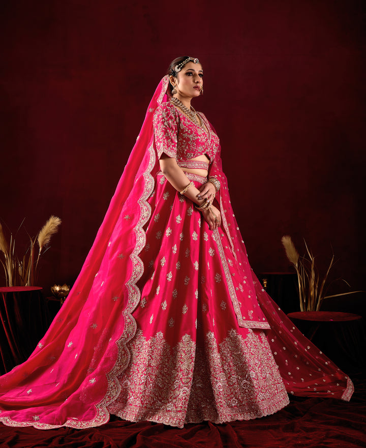 Hot Pink Designer Bridal Lehenga Set with Embroidered Dupatta