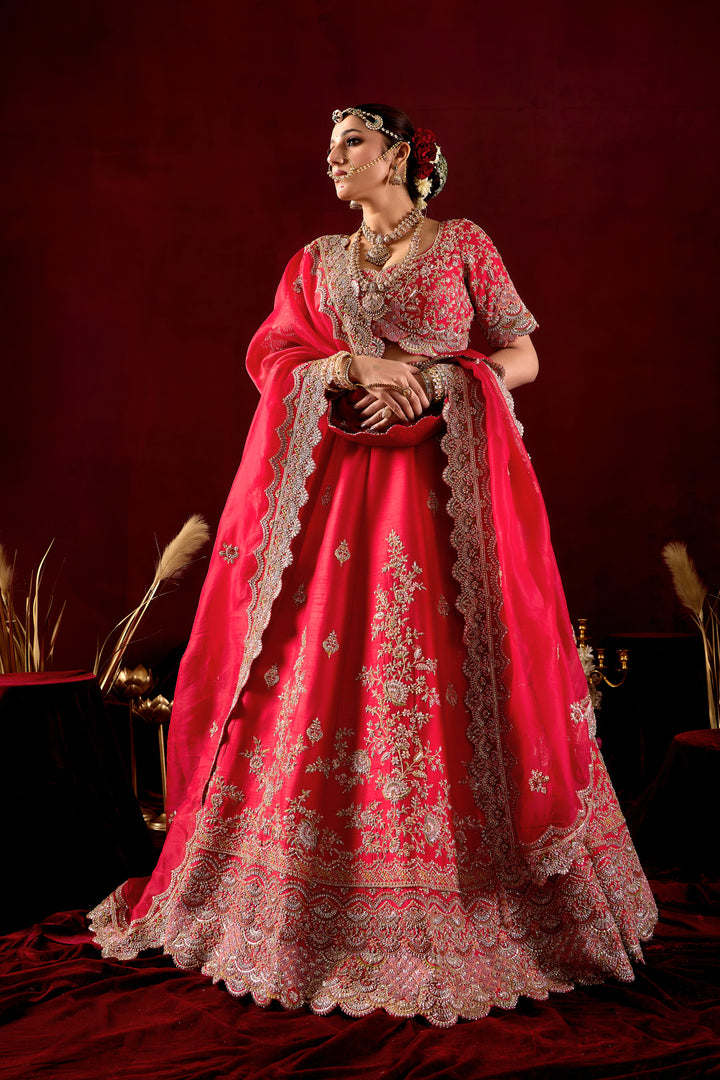 Rani Pink Wedding Lehenga Set with Heavy Embroidered Dupatta