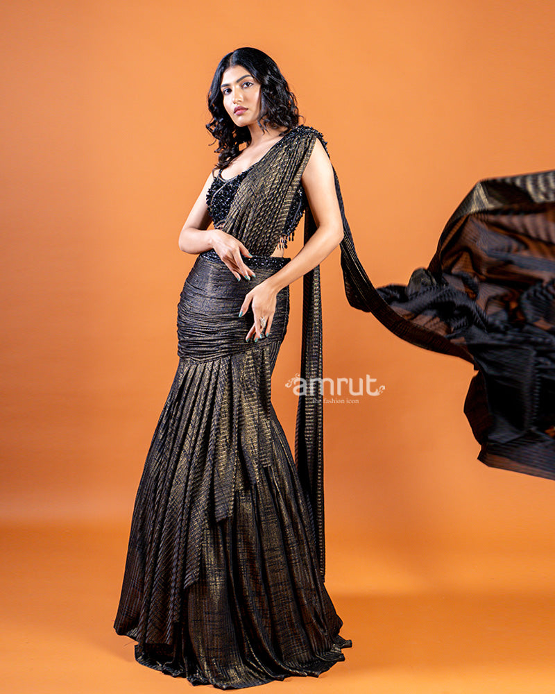 Black ready to wear saree with embellished designer blouse