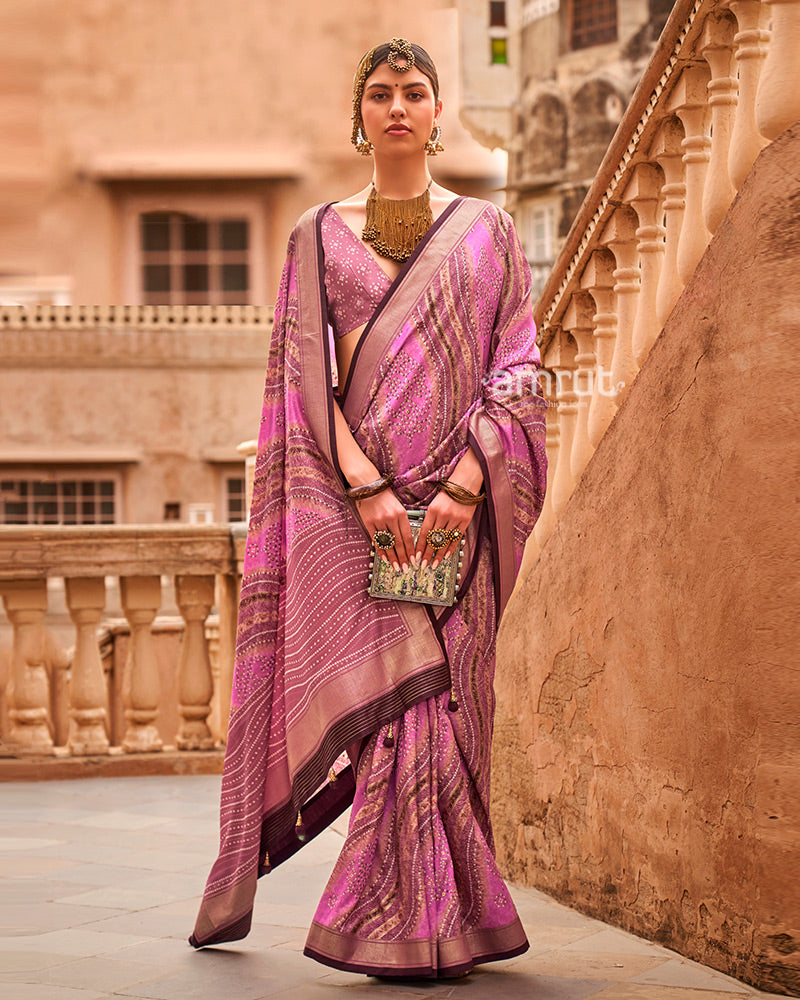 Pink Zari Weaving Silk Saree with Unstitched Blouse