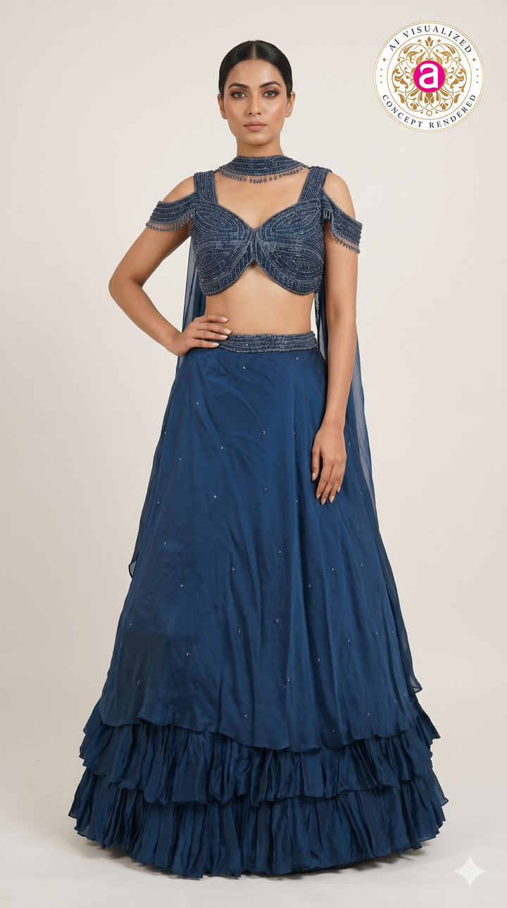 Navy Blue Designer Party Wear Lehenga Set