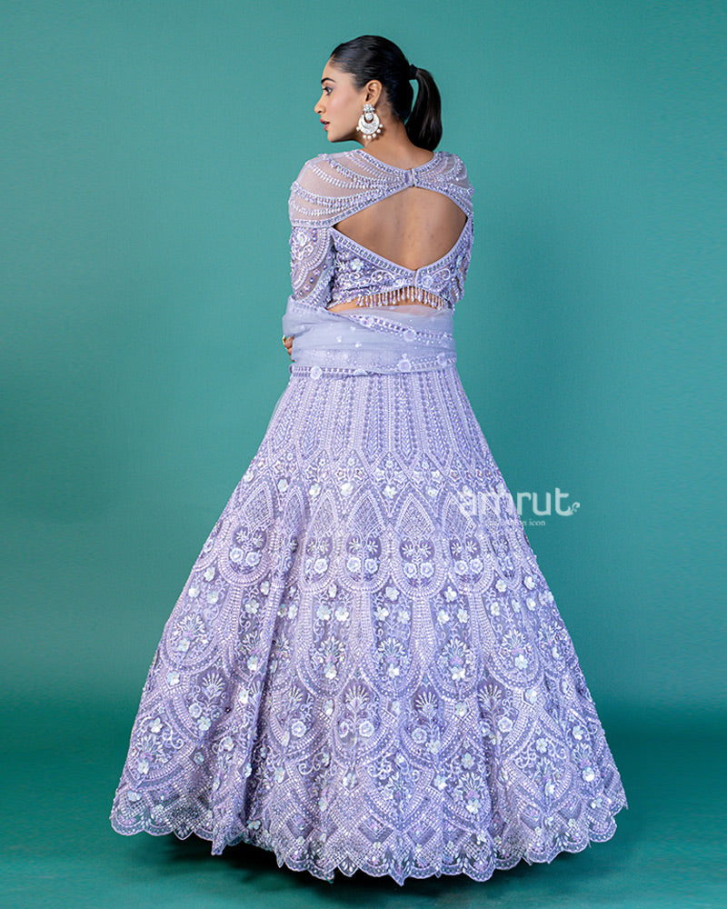 Lavender-Purple Sequins and Beads Embellishments Lehenga Choli