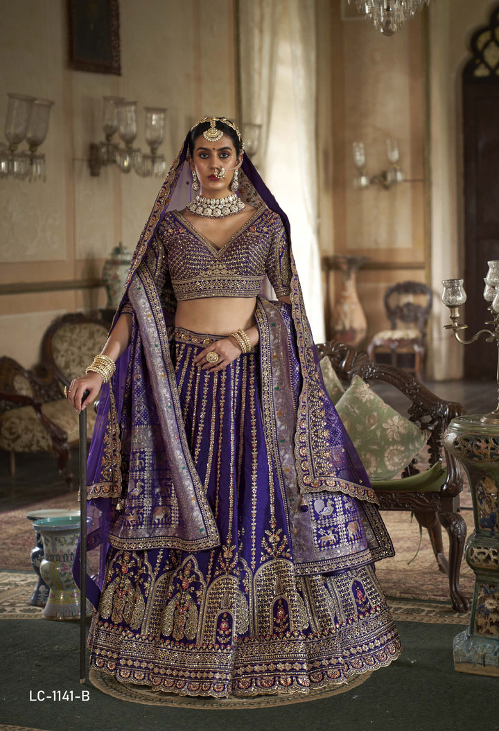 Royal Purple Bridal Lehenga with Double Dupatta & Zari-Resham Embroidery