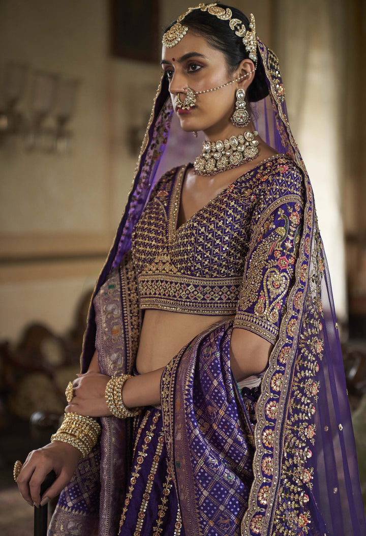 Royal Purple Bridal Lehenga with Double Dupatta & Zari-Resham Embroidery