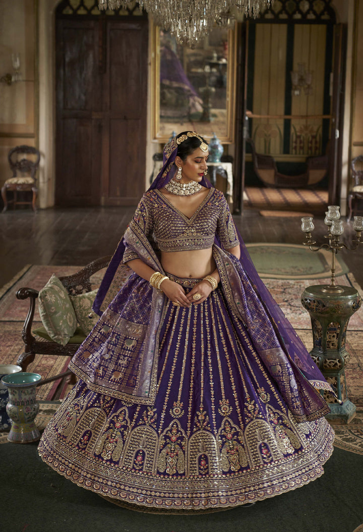 Royal Purple Bridal Lehenga with Double Dupatta & Zari-Resham Embroidery