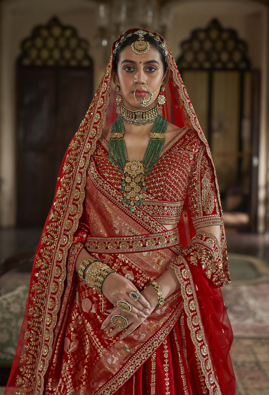 Classic Red Bridal Lehenga with Double Dupatta & Heavy Zari-Resham Embroidery