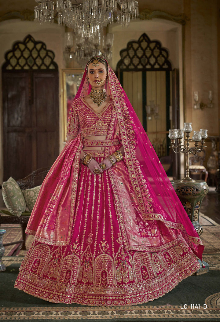 Rani Pink Bridal Lehenga with Double Dupatta & Heritage Zari-Resham Embroidery