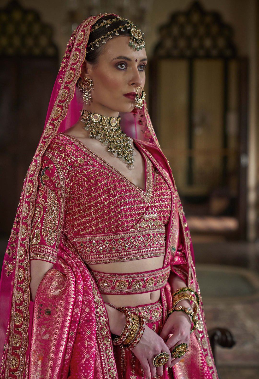 Rani Pink Bridal Lehenga with Double Dupatta & Heritage Zari-Resham Embroidery