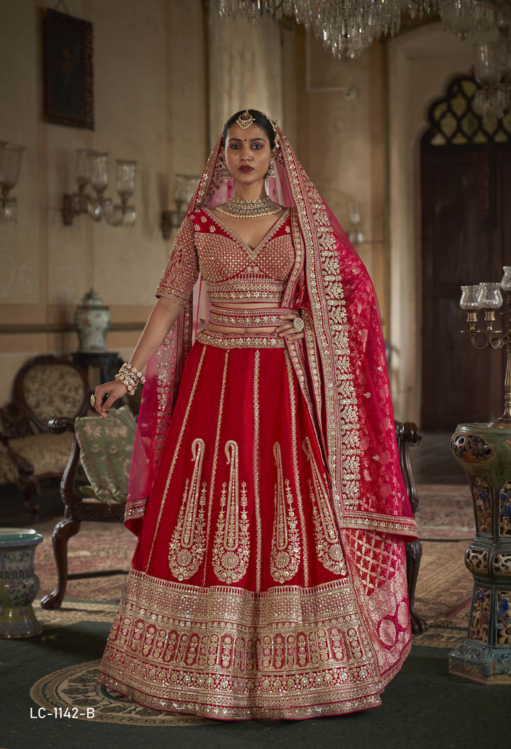 Crimson Red Bridal Lehenga with Double Dupatta & Heavy Zari Embroidery