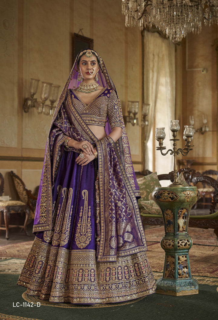 Royal Purple Bridal Lehenga with Double Dupatta & Zari Embroidery