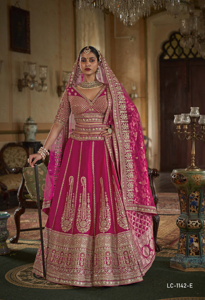 Rani Pink Bridal Lehenga with Double Dupatta & Heavy Zari Embroidery