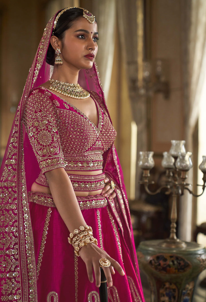 Rani Pink Bridal Lehenga with Double Dupatta & Heavy Zari Embroidery