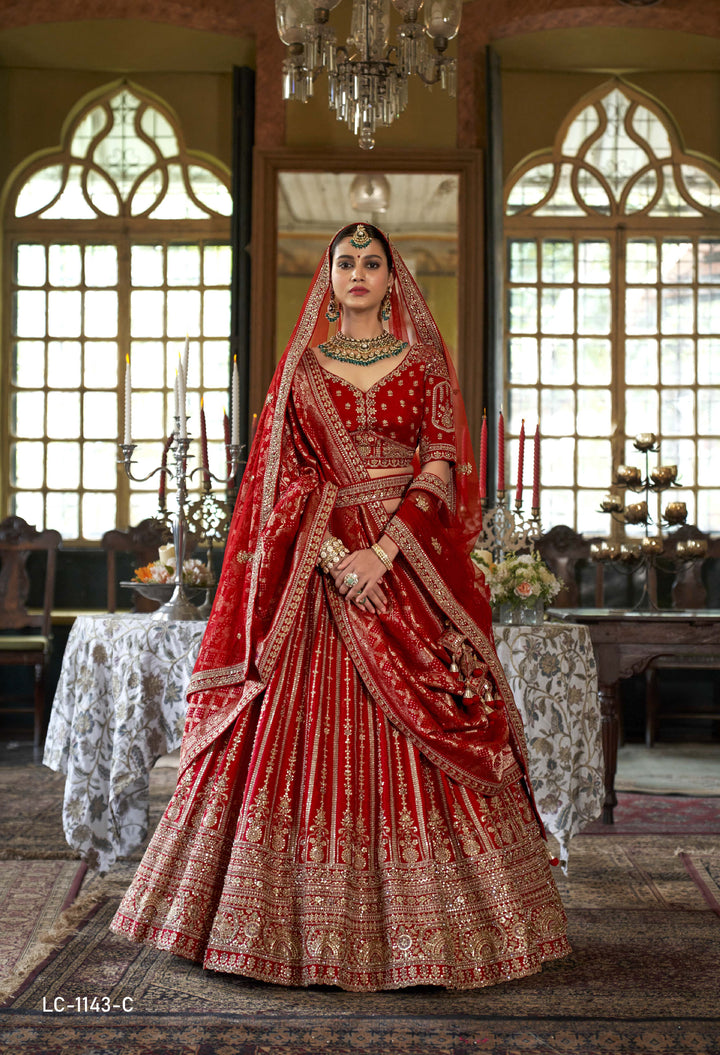 Classic Red Bridal Lehenga with Double Dupatta & Heavy Golden Zardozi Embroidery