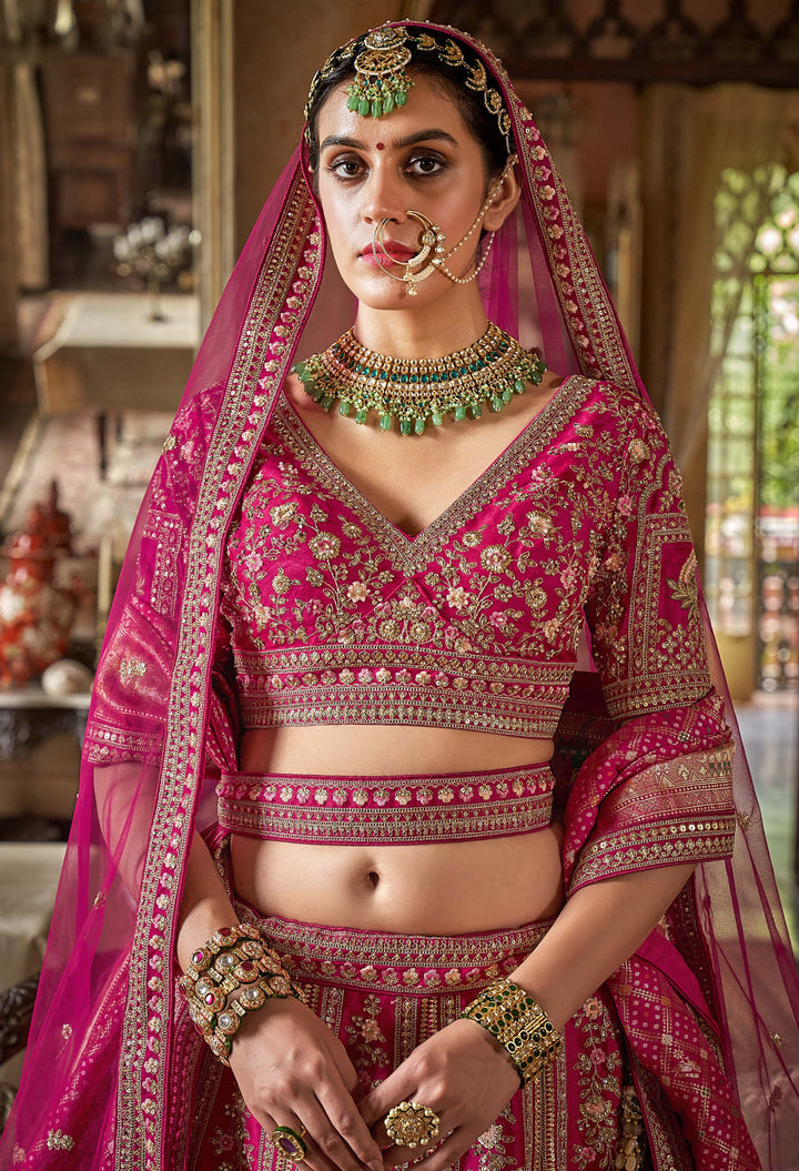 Majestic Rani Pink Bridal Lehenga with Double Dupatta & Heavy Hand Embroidery