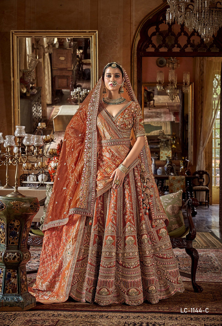 Timeless Scarlet Red Bridal Lehenga with Double Dupatta & Intricate Hand Zardozi Embroidery