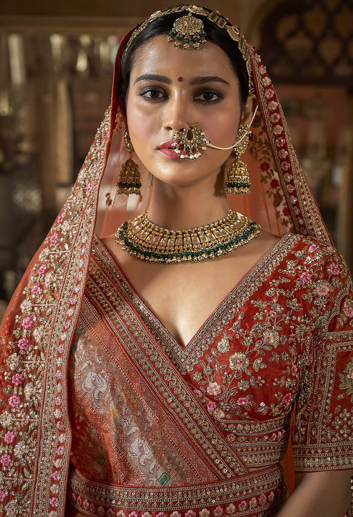 Timeless Scarlet Red Bridal Lehenga with Double Dupatta & Intricate Hand Zardozi Embroidery