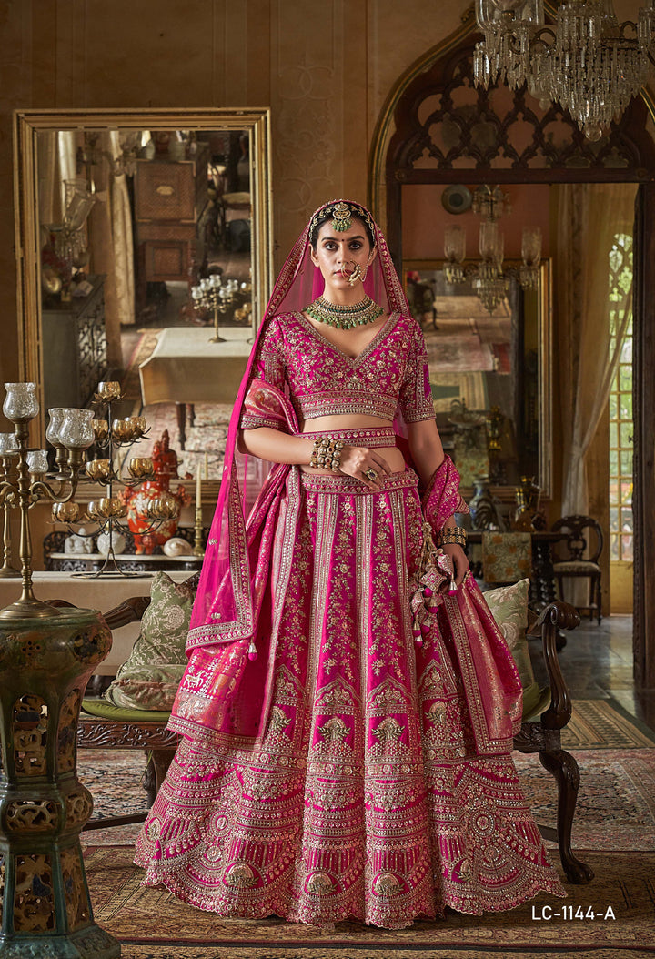 Majestic Rani Pink Bridal Lehenga with Double Dupatta & Heavy Hand Embroidery