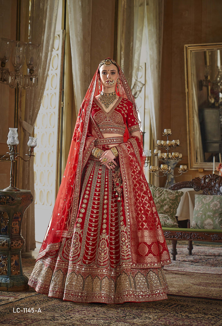 Traditional Bridal Red Lehenga with Double Dupatta & Exquisite Handcrafted Zardozi Work