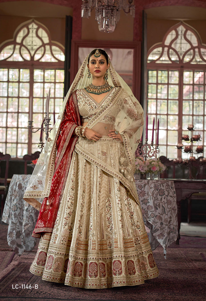 Opulent Ivory Bridal Lehenga with Handcrafted Zardozi and Resham Embroidery