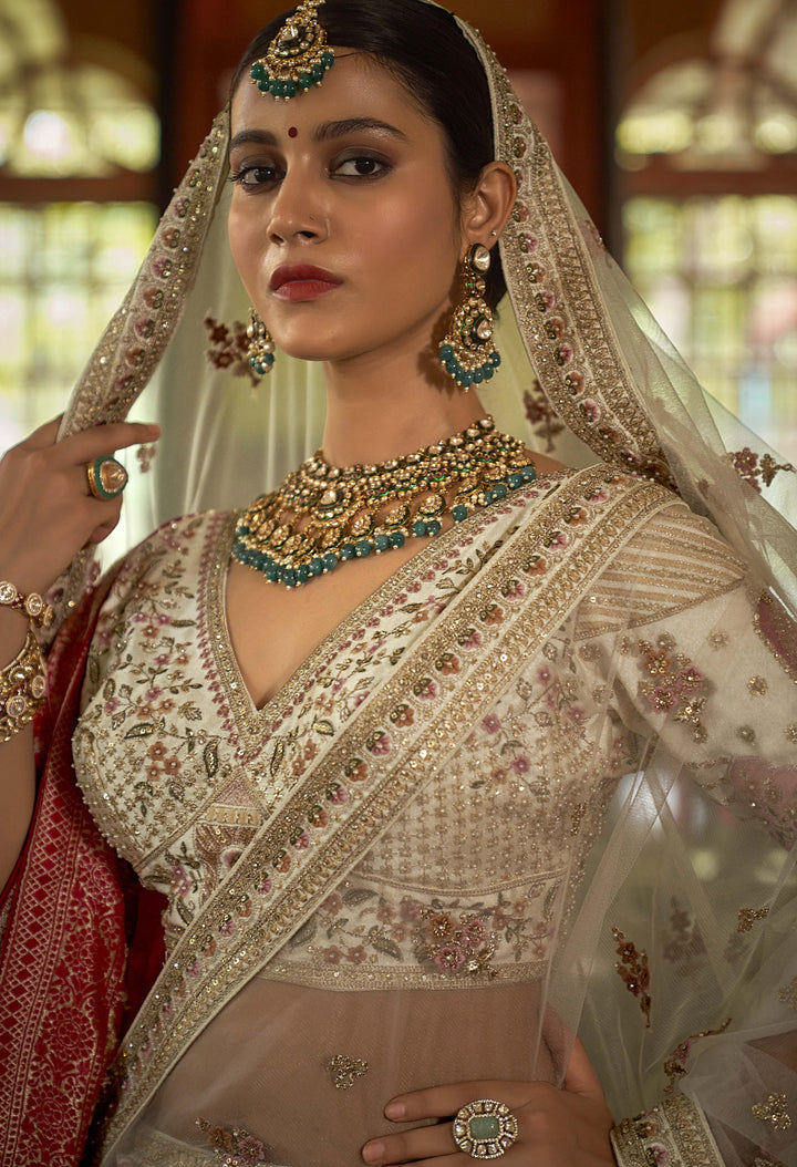 Opulent Ivory Bridal Lehenga with Handcrafted Zardozi and Resham Embroidery